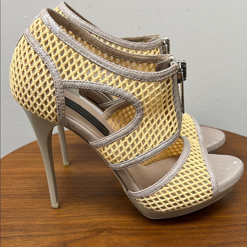 Burberry Beige and Yellow Mesh Heels